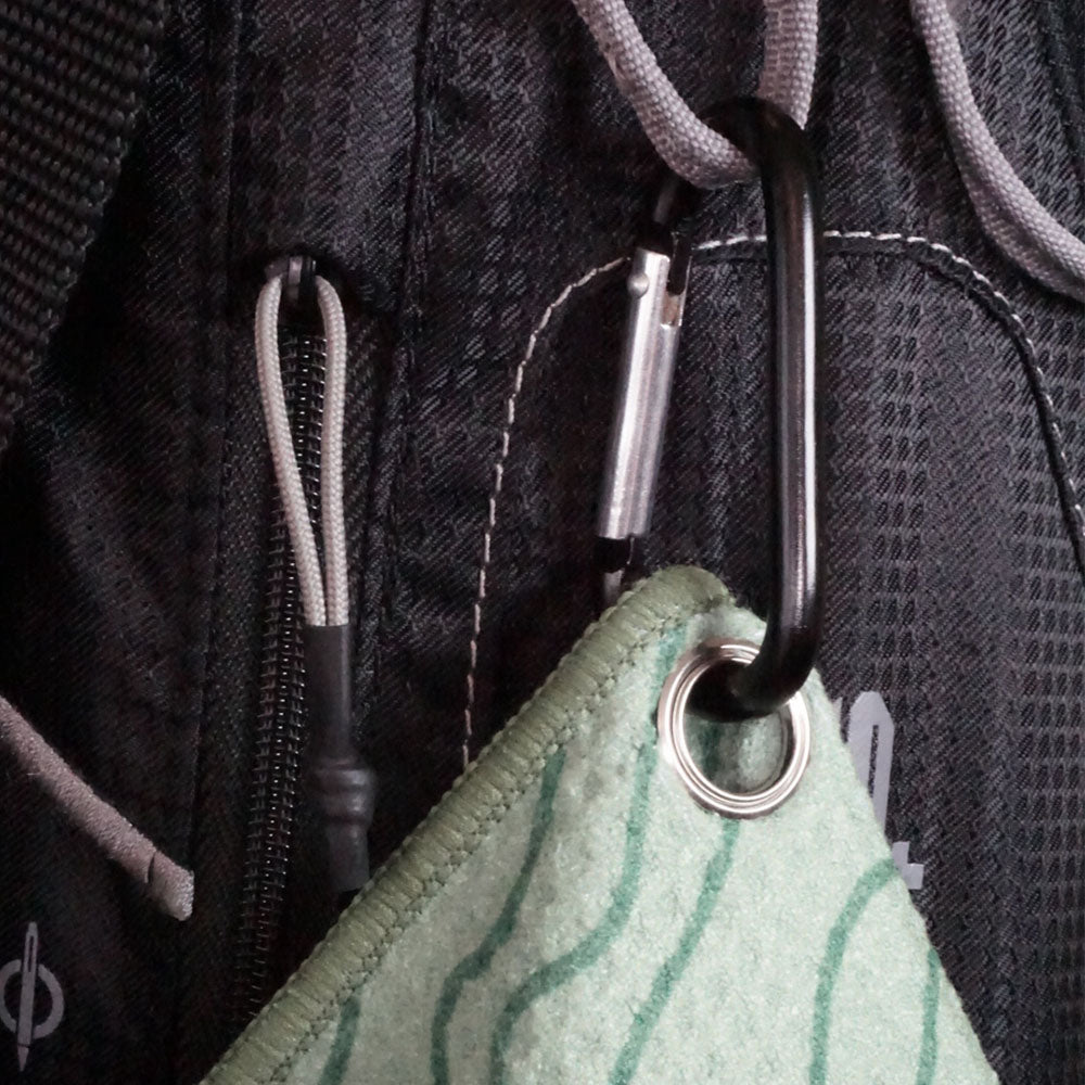 Golf towel with carabiner. 